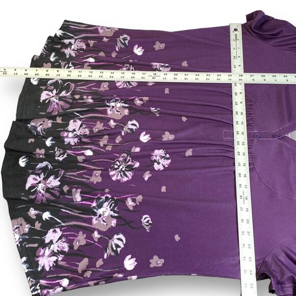 Bebonnie Blouse Womens Sz 3X Purple Floral Notch Neck Short Sleeve Pleated Tunic - Picture 9 of 10